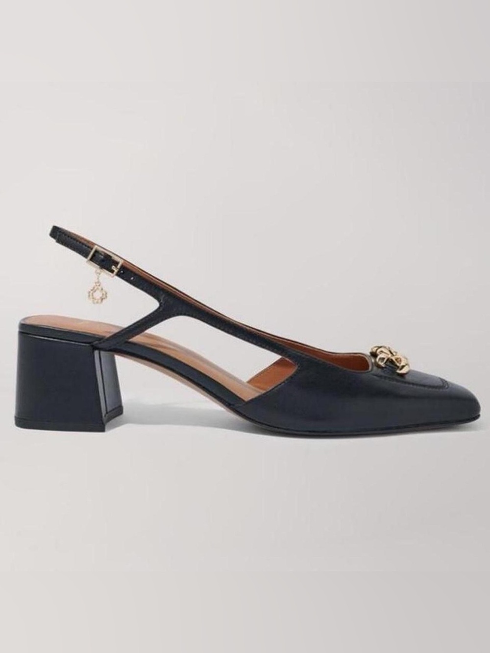 NWT Maje Black Leather Slingback Flats with Gold Chain Detail - Size EU 37